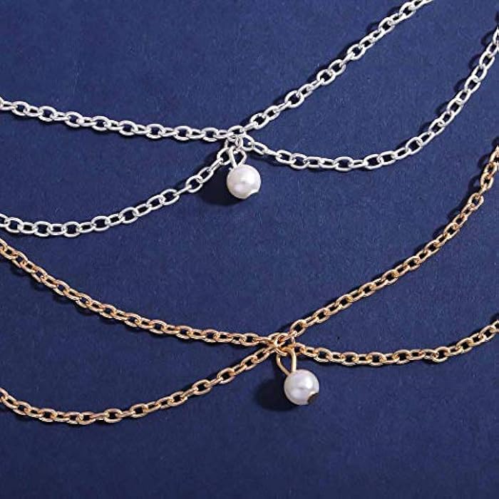 Bomine Boho Pearl Head Chain Tassel Hair Chain Forehead Festival Wedding Headpieces Hair Acessories for Women and Girls (Gold) - Image 5